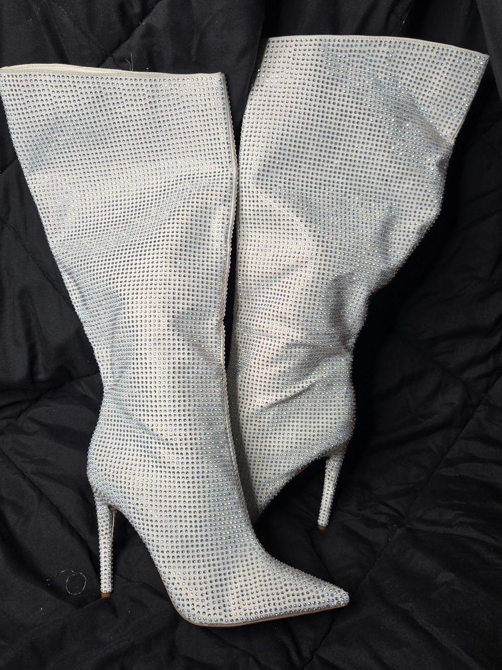 JLO Jennifer Lopez Adalynn 2 Rhinestone Knee High Boots White 11M Stiletto - Picture 2 of 10